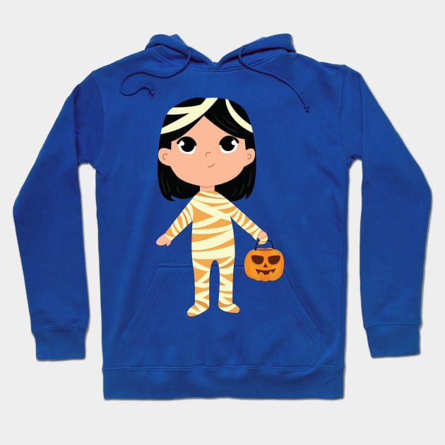 Halloween Kid dressed as mummy holding Pumpkin Hoodie by holidaystore